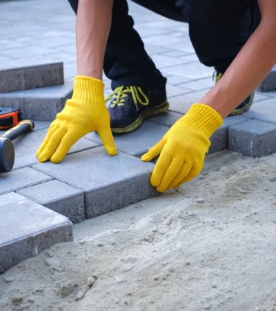 Person-paving-with-yellow-gloves-and-tools-scaled
